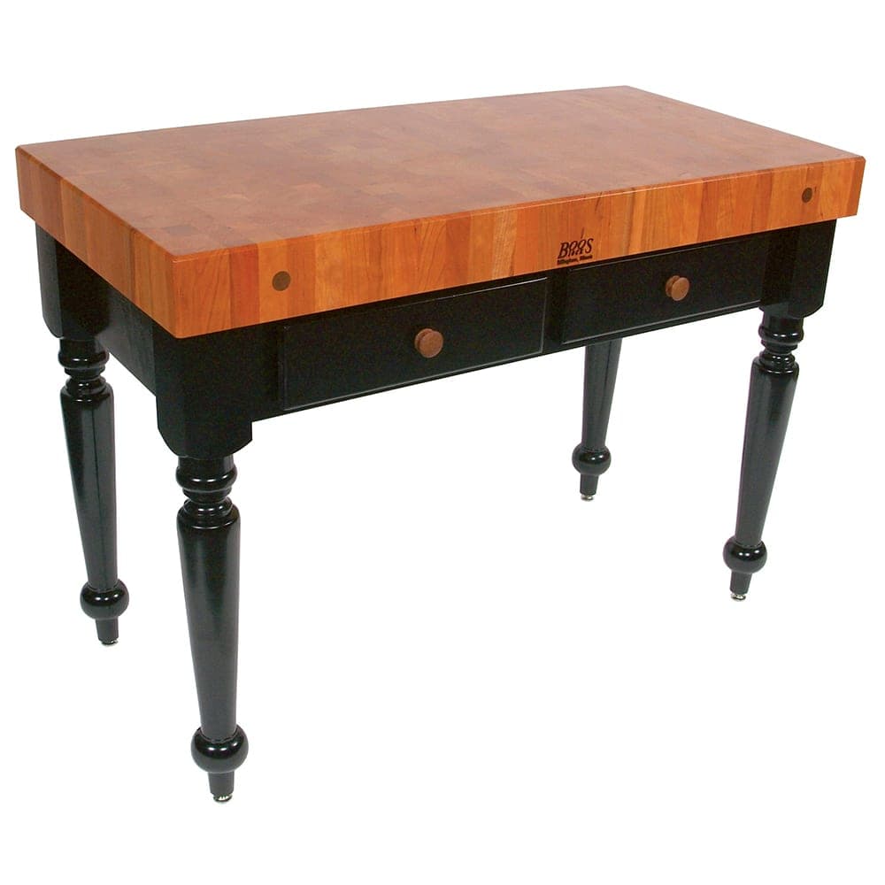 John Boos RN-LR04 Le Rustica Table, 4" Thick End Grain Cherry Block, Black Base, 30 x 24"