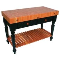 John Boos RN-LR04-SSL Le Rustica Table, 4" Thick End Grain Cherry Top, Shelf, Black Base, 30 x 24" thumbnail 5