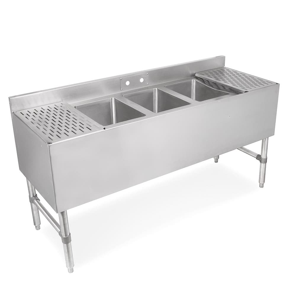 John Boos UBS3-2136-X 36" 3 Compartment Underbar Sink w/ 10"L x 14"W Bowls, 10" Deep