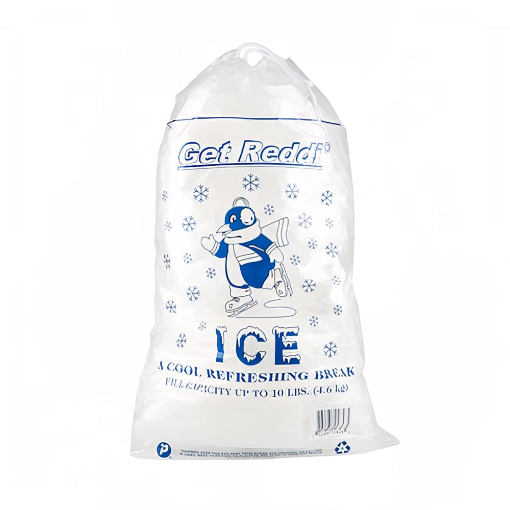 Pitt Plastics 10 lb Get Reddi Printed Ice Bag w/ Drawstring Closure - 21" x 12" (IC1220-DS)