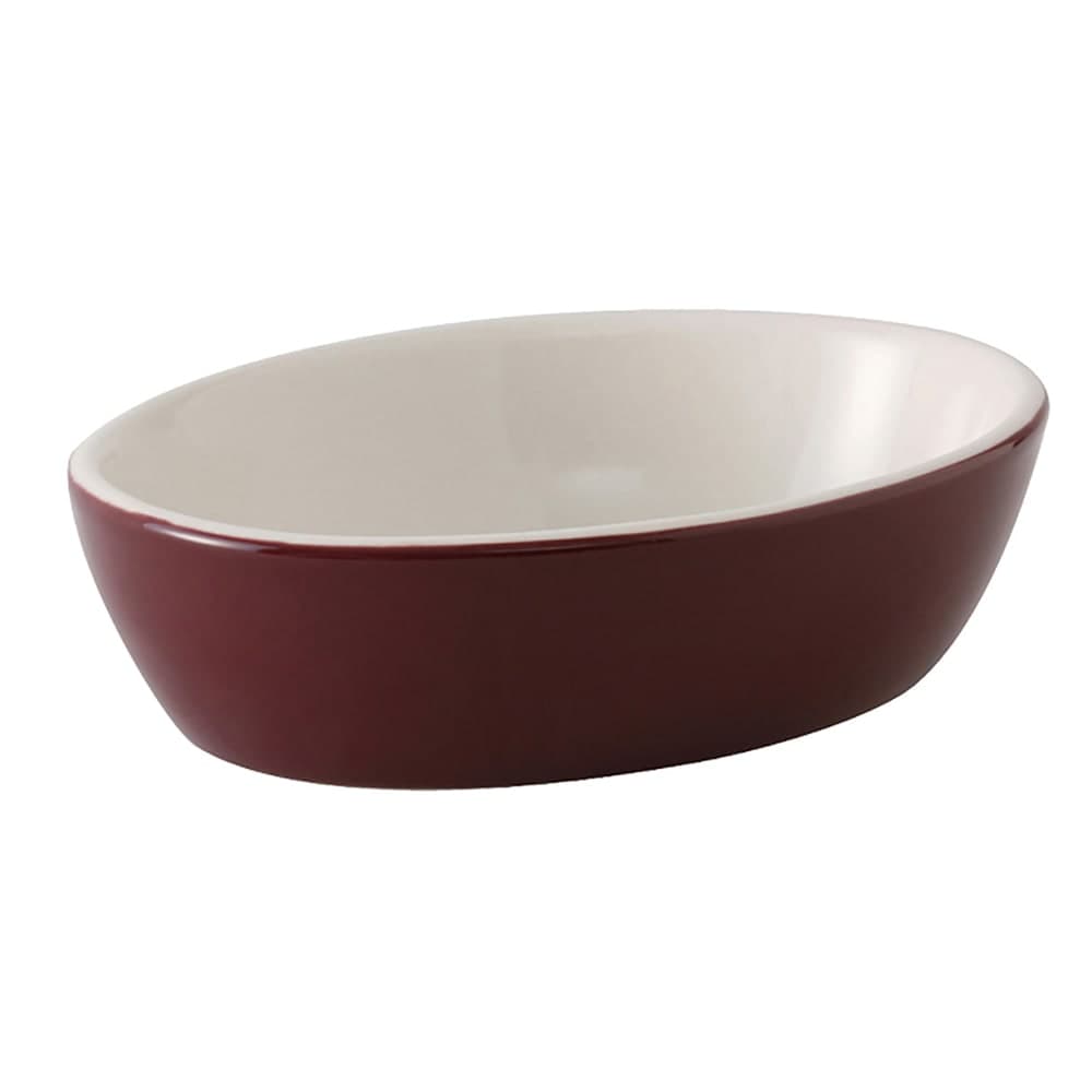 Tuxton B7K-160 16 oz Oval DuraTux®© Casserole Dish - Ceramic, Burgundy/Eggshell