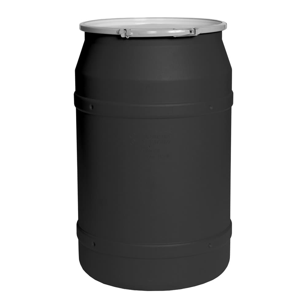 Eagle Manufacturing 55 gal Open Head Poly Drum w/ Lever Lock Band Closure, Black (1656MBLK)