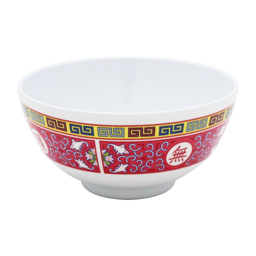 Thunder Group 3006TR 9 oz Longevity Rice Bowl - Melamine, Red/White