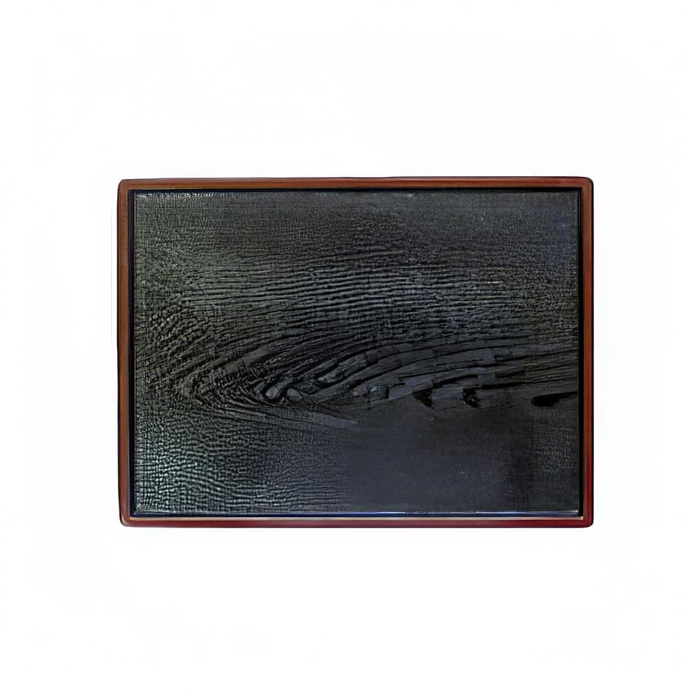 Thunder Group PLA013 Rectangular Obon Serving Tray - 13" x 9 1/2", Plastic, Black Wood Grain