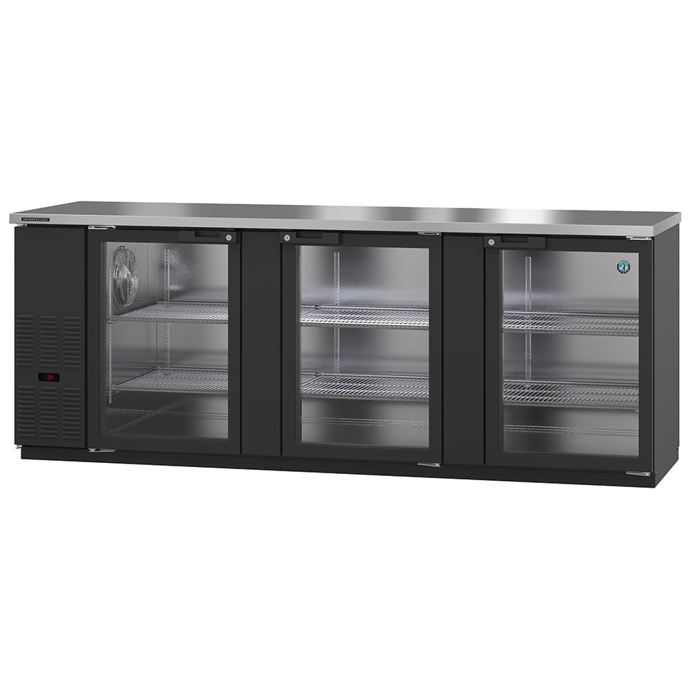 Hoshizaki BB95-G 95 1/2" Bar Refrigerator - 3 Swinging Glass Doors, Black, 115v