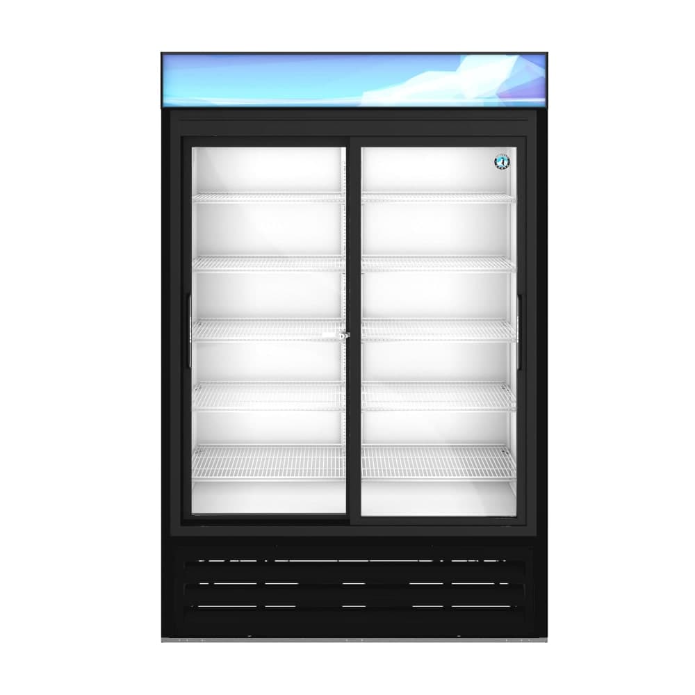 Hoshizaki RM-45-SD-HC-BLK 51" RM Series Two Section Glass Door Merchandiser - (2) Sliding Doors, Black, 115v