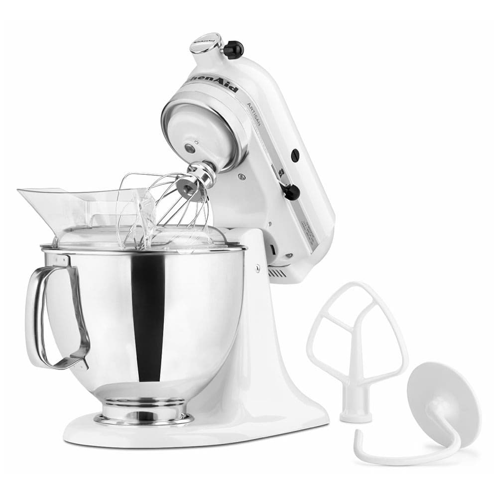 KitchenAid KSM150PSWH 10 Speed Stand Mixer w/ 5 qt Stainless Bowl & Accessories, White
