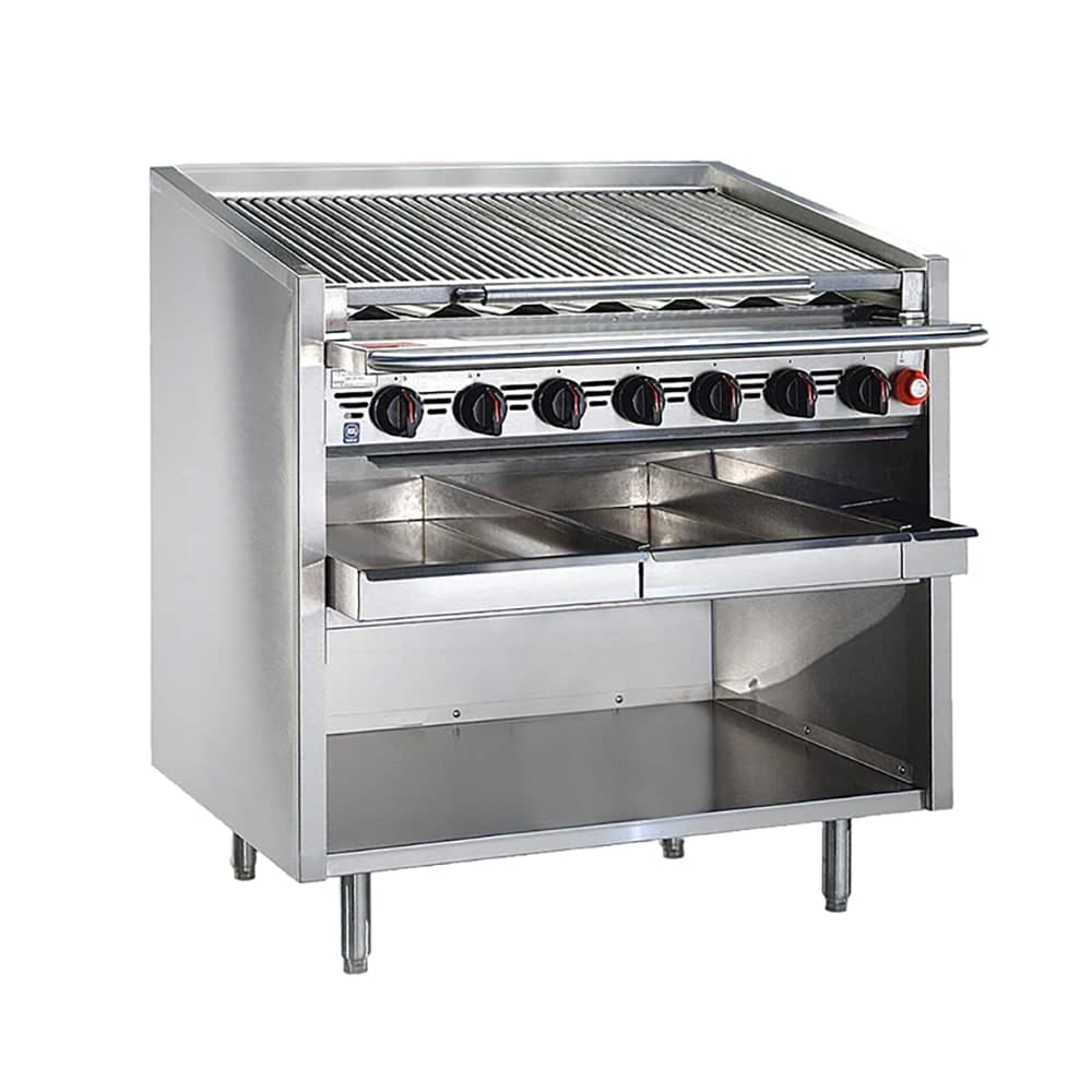 Bakers Pride F-24RS-R 24" Floor Model Gas Charbroiler w/ Cast Iron Radiants - (4) Burners, Liquid Propane