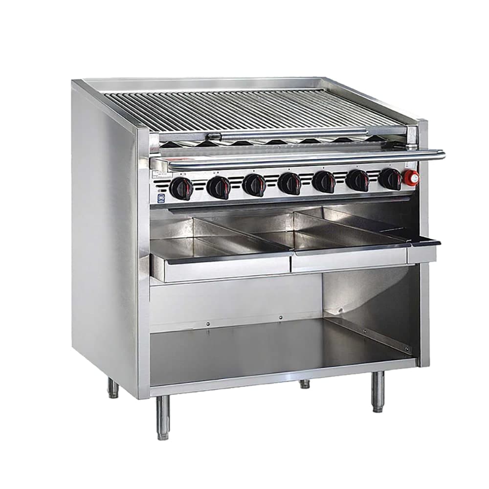 Bakers Pride F-24RS-R 24" Floor Model Gas Charbroiler w/ Cast Iron Radiants - (4) Burners, Natural Gas