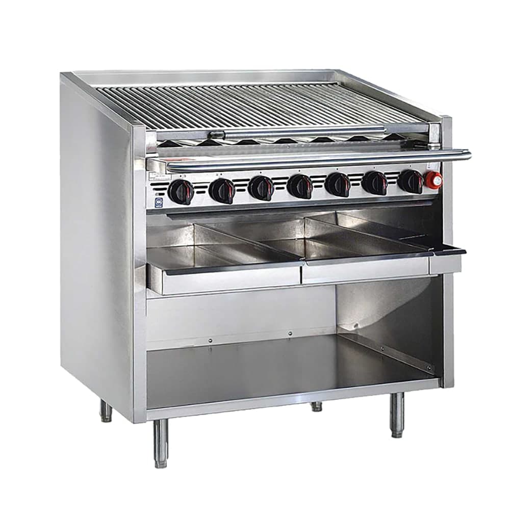Bakers Pride F-36RS-C 36" Floor Model Gas Charbroiler w/ Coal Radiants - (7) Burners, Liquid Propane