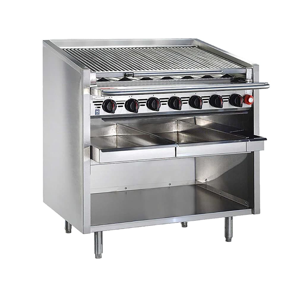 Bakers Pride F-36RS-C 36" Floor Model Gas Charbroiler w/ Coal Radiants - (7) Burners, Natural Gas