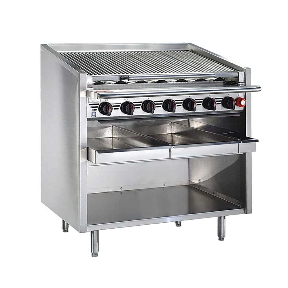 Bakers Pride F-36RS 36" Floor Model Gas Charbroiler w/ Stainless Steel Radiants - (7) Burners, Liquid Propane