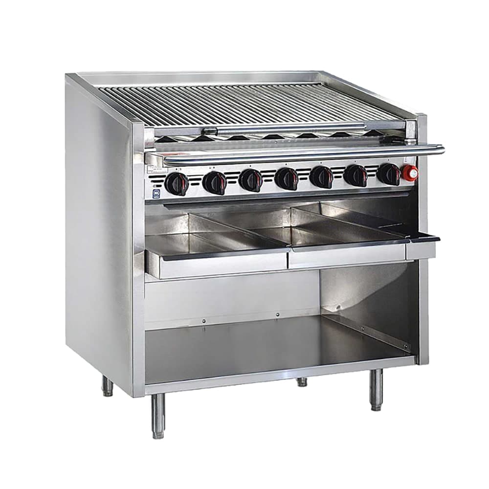 Bakers Pride F-36RS 36" Floor Model Gas Charbroiler w/ Stainless Steel Radiants - (7) Burners, Natural Gas