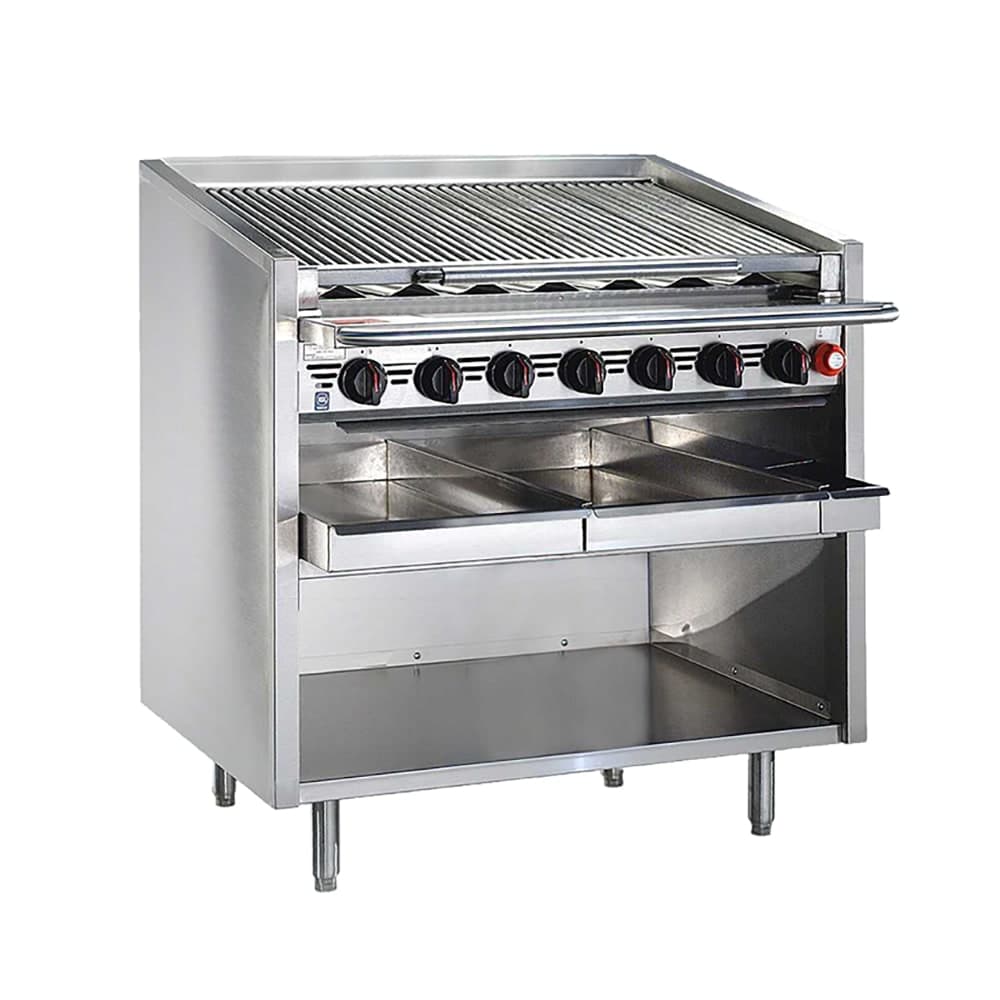 Bakers Pride F-36RS-R 36" Floor Model Gas Charbroiler w/ Cast Iron Radiants - (7) Burners, Natural Gas