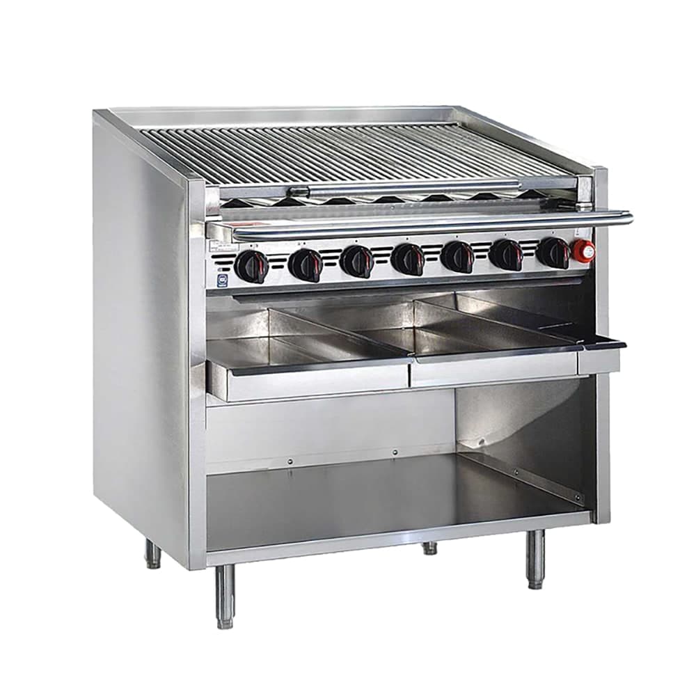 Bakers Pride F-48RS-C 48" Floor Model Gas Charbroiler w/ Coal Radiants - (10) Burners, Liquid Propane