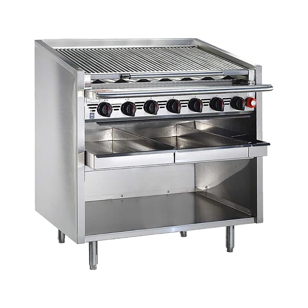 Bakers Pride F-48RS-C 48" Floor Model Gas Charbroiler w/ Coal Radiants - (10) Burners, Natural Gas