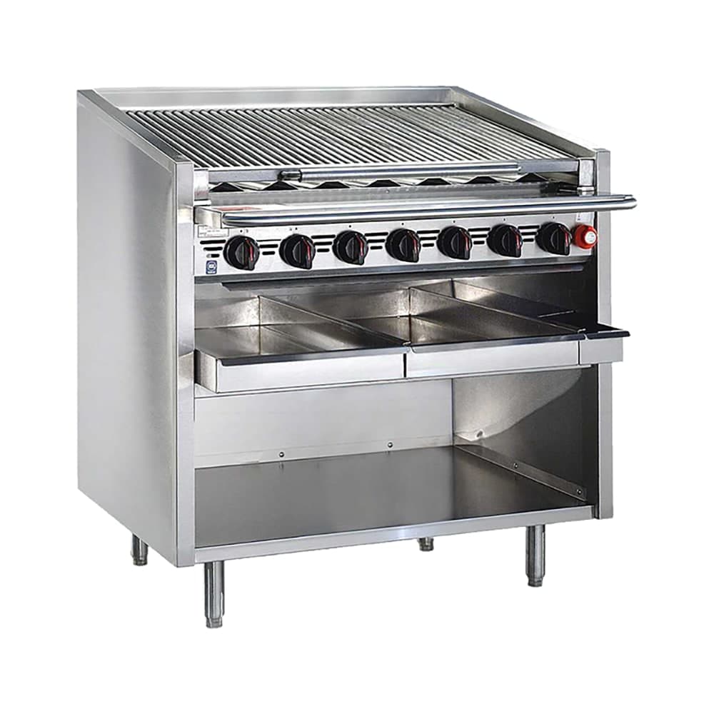Bakers Pride F-48RS 48" Floor Model Gas Charbroiler w/ Stainless Steel Radiants - (10) Burners, Natural Gas