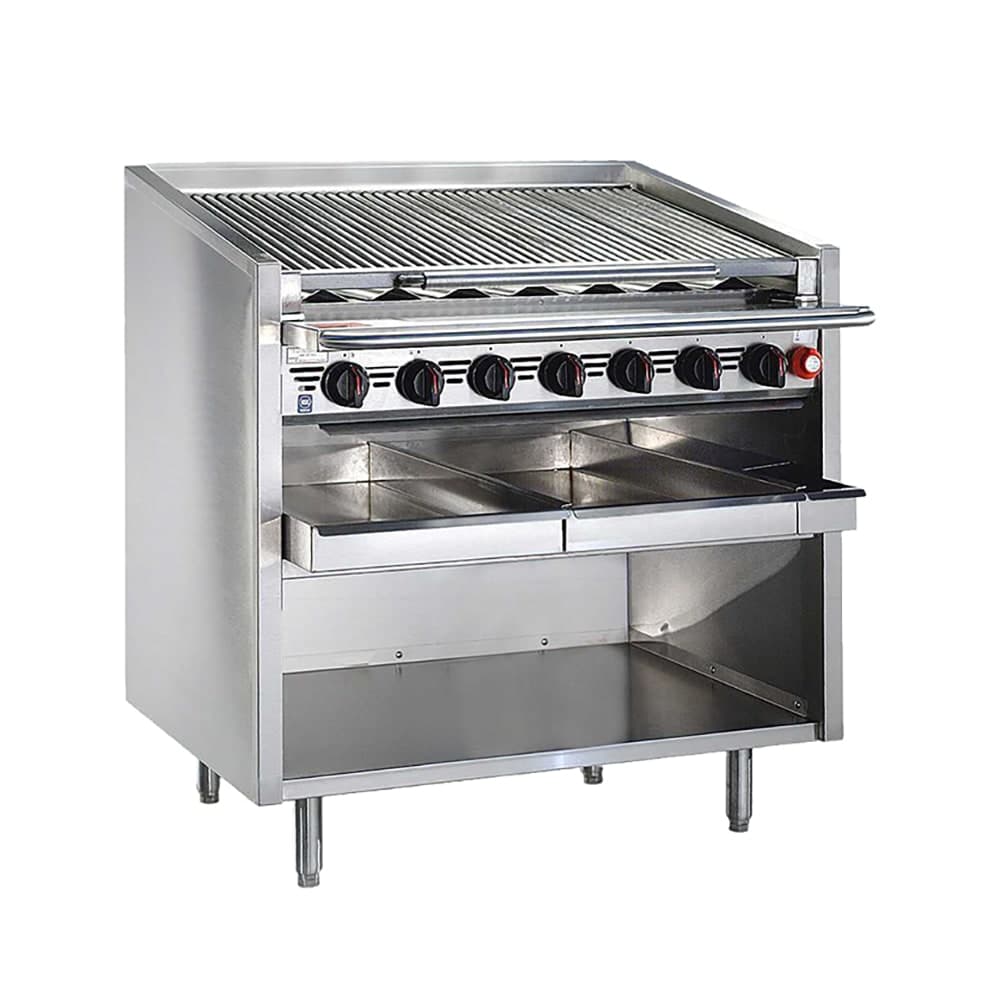 Bakers Pride F-48RS-R 48" Floor Model Gas Charbroiler w/ Cast Iron Radiants - (10) Burners, Liquid Propane