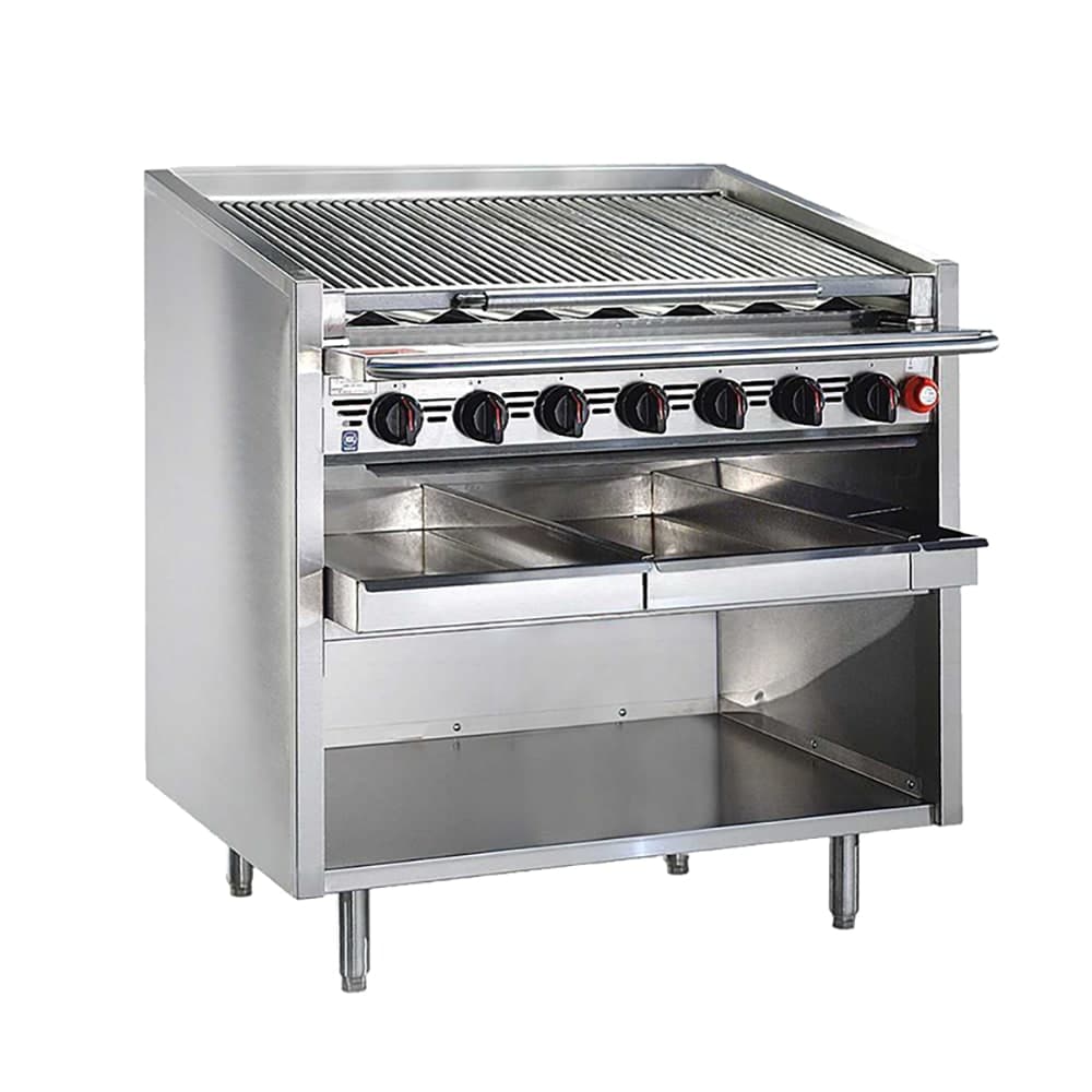 Bakers Pride F-48RS-R 48" Floor Model Gas Charbroiler w/ Cast Iron Radiants - (10) Burners, Natural Gas