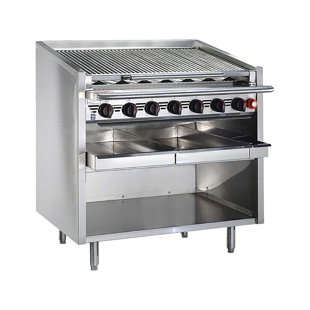 Bakers Pride F-60RS-C 60" Floor Model Gas Charbroiler w/ Coal Radiants - (13) Burners, Natural Gas