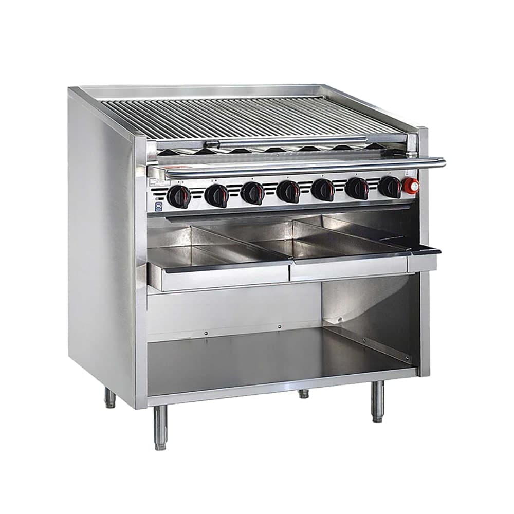 Bakers Pride F-60RS-R 60" Floor Model Gas Charbroiler w/ Cast Iron Radiants - (13) Burners, Natural Gas