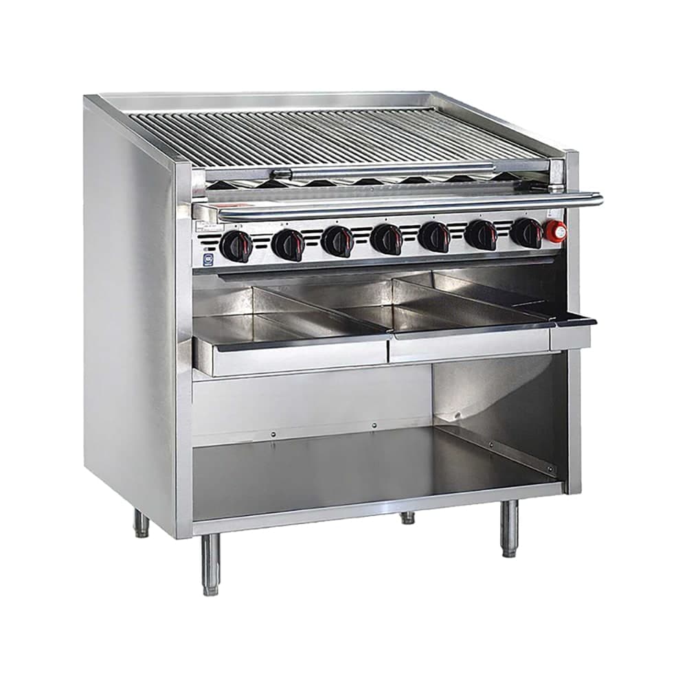 Bakers Pride F-72RS-C 72" Floor Model Gas Charbroiler w/ Coal Radiants - (16) Burners, Natural Gas
