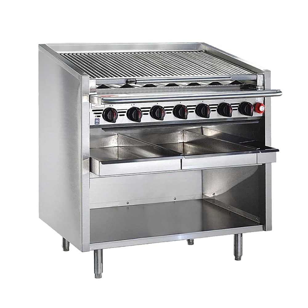 Bakers Pride F-72RS 72" Floor Model Gas Charbroiler w/ Stainless Steel Radiants - (16) Burners, Liquid Propane