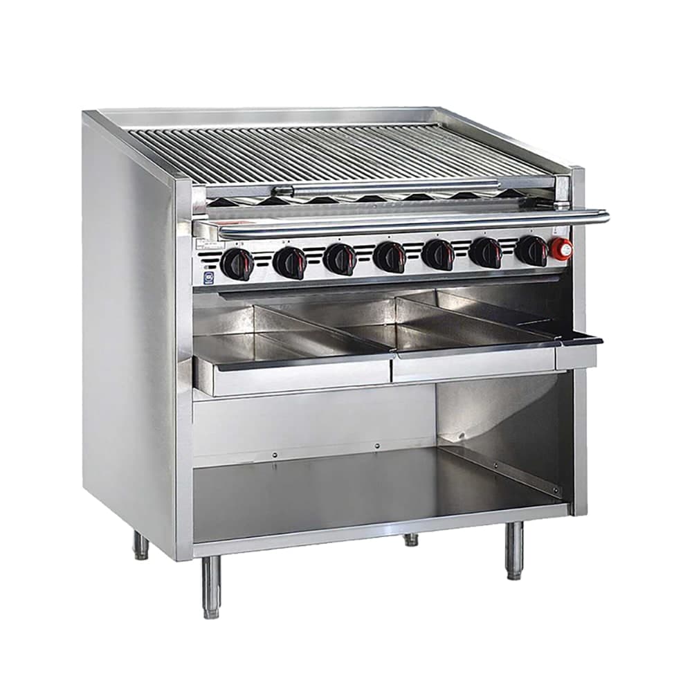 Bakers Pride F-72RS 72" Floor Model Gas Charbroiler w/ Stainless Steel Radiants - (16) Burners, Natural Gas