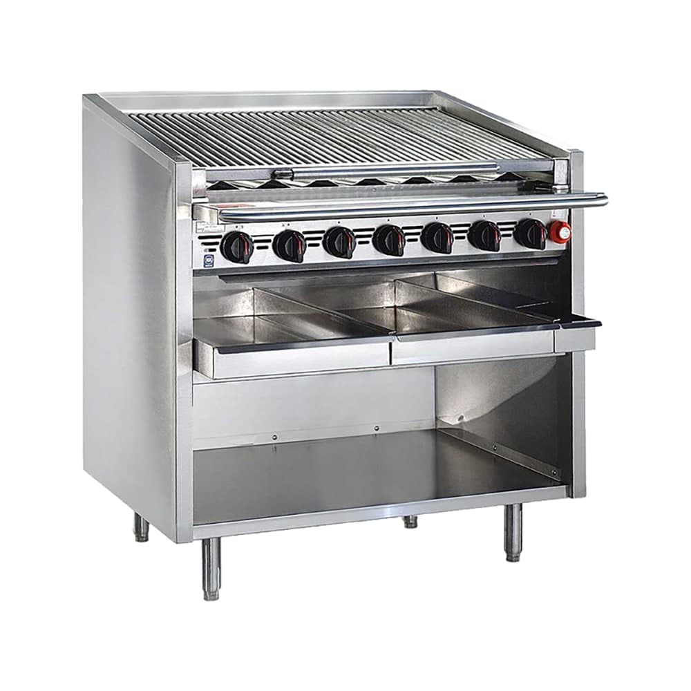 Bakers Pride F-72RS-R 72" Floor Model Gas Charbroiler w/ Cast Iron Radiants - (16) Burners, Liquid Propane