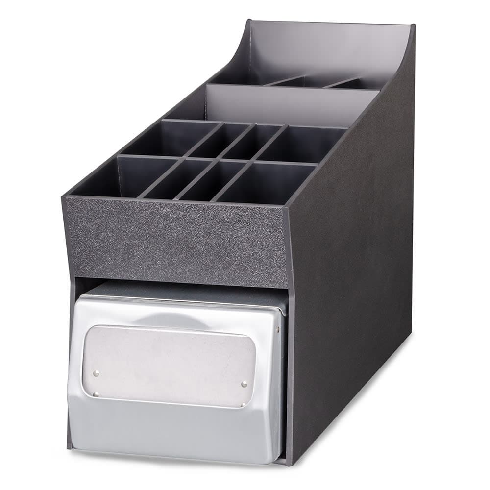 Dispense-Rite NLO-ADNH Napkin Dispenser & Condiment, Straw Organizer, Full Fold Napkins, Black