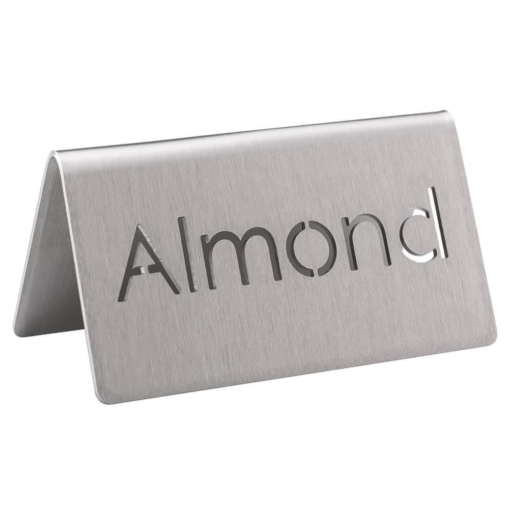 Service Ideas Almond Beverage Table Tent Sign - 3"W x 1 1/2"H, Brushed Stainless (1C-BF-ALMOND-MOD)
