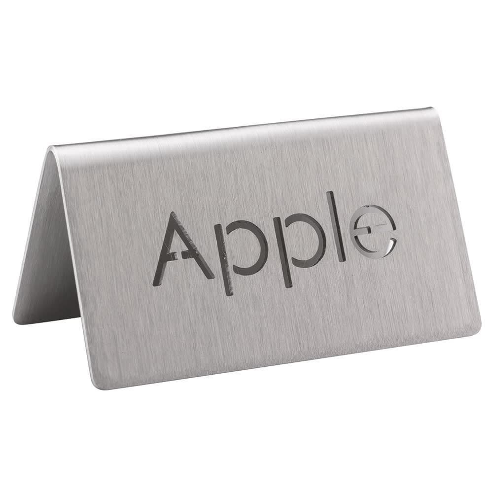 Service Ideas "Apple" Table Tent Sign - 3"W x 1 1/2"H, Brushed Stainless Steel (1C-BF-APPLE-MOD)