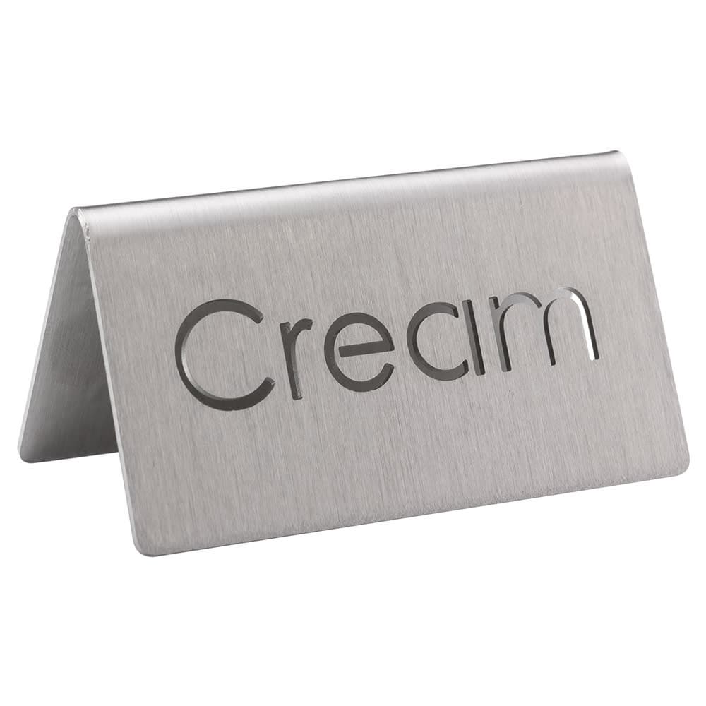 Service Ideas Cream Beverage Table Tent Sign - 3"W x 1 1/2"H, Brushed Stainless (1C-BF-CREAM-MOD)