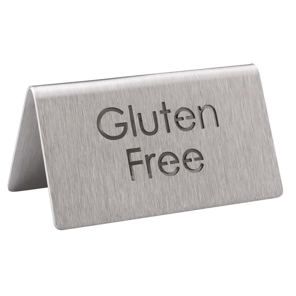 Service Ideas "Gluten Free" Table Tent Sign - 3"W x 1 1/2"H, Brushed Stainless Steel (1C-BF-GLTNFREE-MOD)