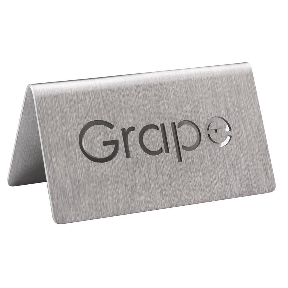 Service Ideas "Grape" Table Tent Sign - 3"W x 1 1/2"H, Brushed Stainless Steel (1C-BF-GRAPE-MOD)