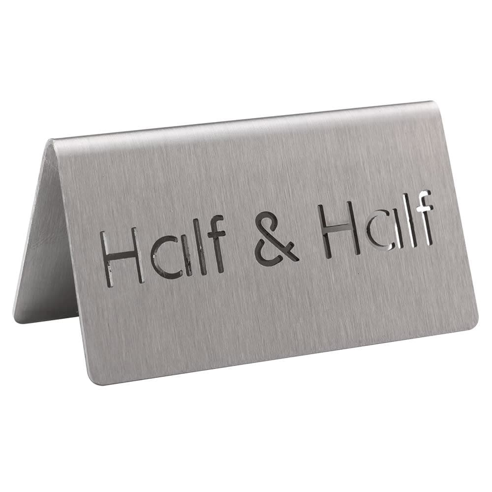 Service Ideas Half & Half Beverage Table Tent Sign - 3"W x 1 1/2"H, Brushed Stainless (1C-BF-HALF&HALF-MOD)