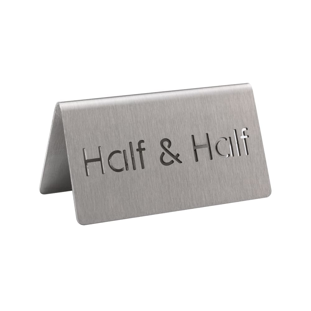 Service Ideas "Half & Half" Table Tent Sign - 3"W x 1 1/2"H, Brushed Stainless Steel (1C-BF-HALFNHALF-MOD)