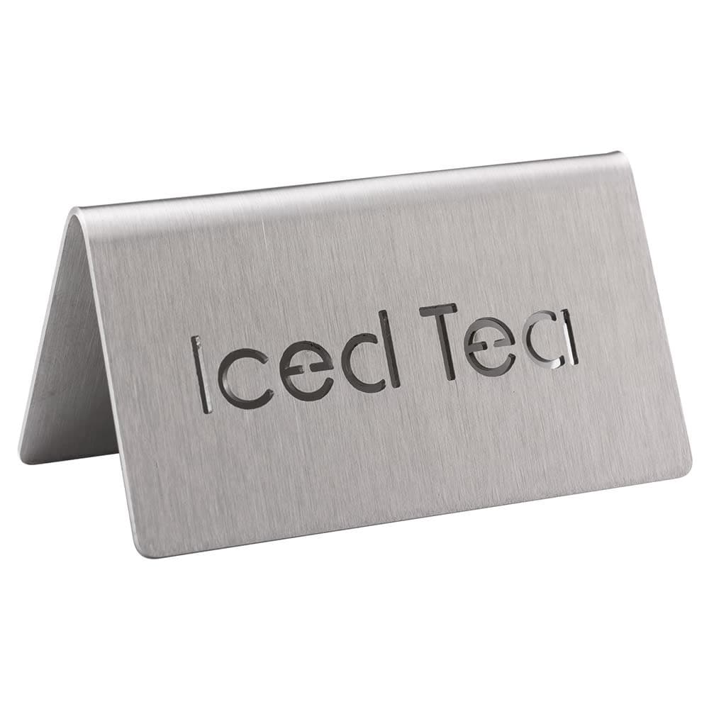 Service Ideas "Iced Tea" Table Tent Sign - 3"W x 1 1/2"H, Brushed Stainless Steel (1C-BF-ICEDTEA-MOD)
