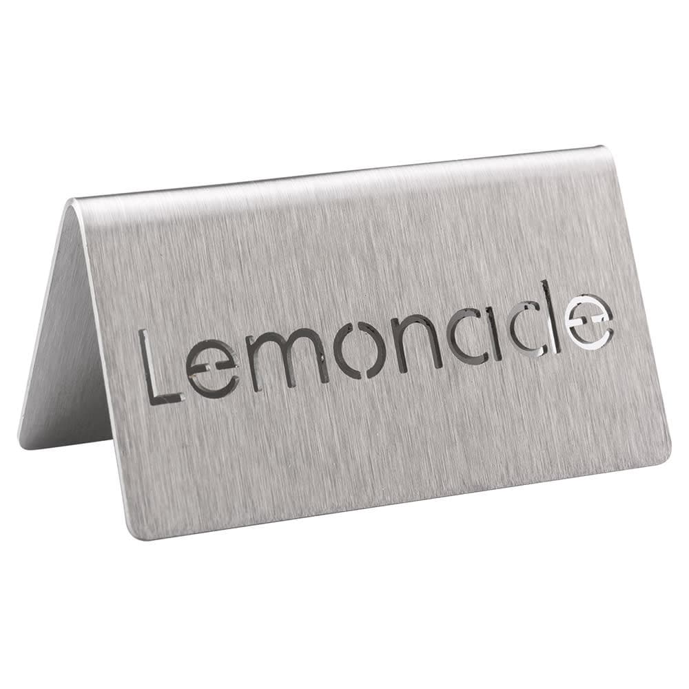 Service Ideas "Lemonade" Table Tent Sign - 3"W x 1 1/2"H, Brushed Stainless Steel (1C-BF-LEMONADE-MOD)