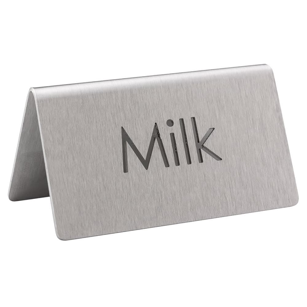 Service Ideas Milk Beverage Table Tent Sign - 3"W x 1 1/2"H, Brushed Stainless (1C-BF-MILK-MOD)