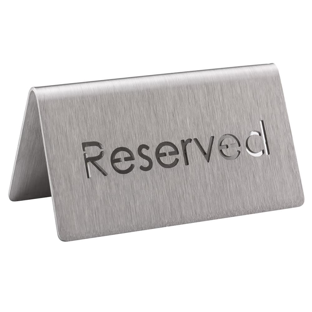 Service Ideas "Reserved" Table Tent Sign - 3"W x 1 1/2"H, Brushed Stainless Steel (1C-BF-RESERVED-MOD)