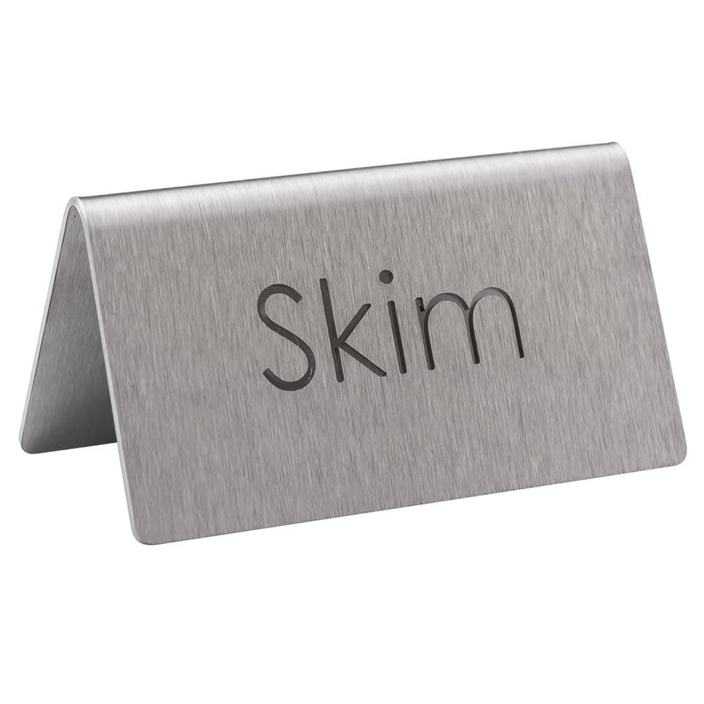 Service Ideas Skim Beverage Table Tent Sign - 3"W x 1 1/2"H, Brushed Stainless (1C-BF-SKIM-MOD)
