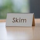 Service Ideas Skim Beverage Table Tent Sign - 3"W x 1 1/2"H, Brushed Stainless (1C-BF-SKIM-MOD) thumbnail 2