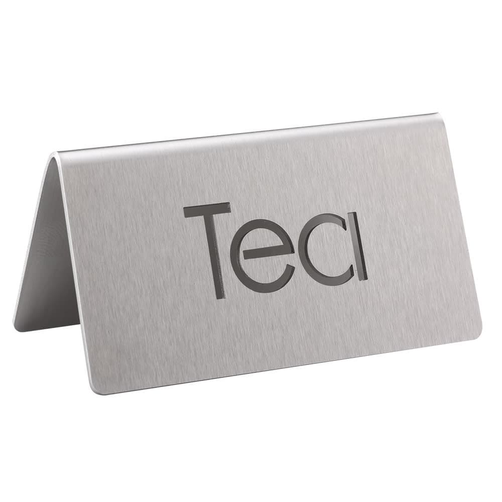 Service Ideas "Tea" Table Tent Sign - 3"W x 1 1/2"H, Brushed Stainless Steel (1C-BF-TEA-MOD)