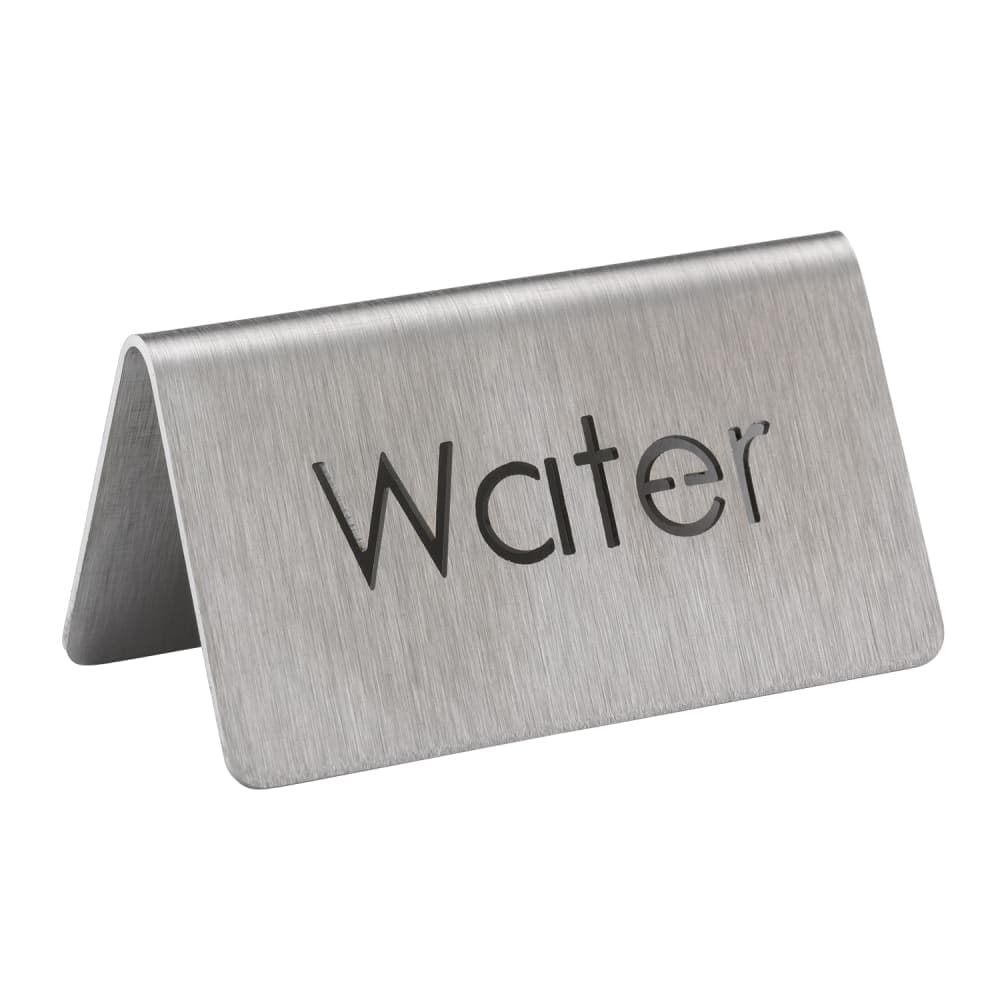 Service Ideas "Water" Table Tent Sign - 3"W x 1 1/2"H, Brushed Stainless Steel (1C-BF-WATER-MOD)