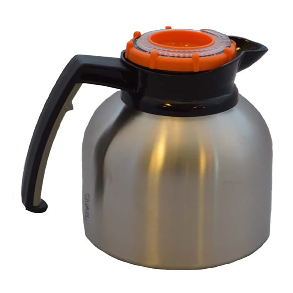 Service Ideas 64 1/5 oz Coffee Decanter w/ Orange Brew Thru Lid - Brushed Stainless (BNP19ORV4)