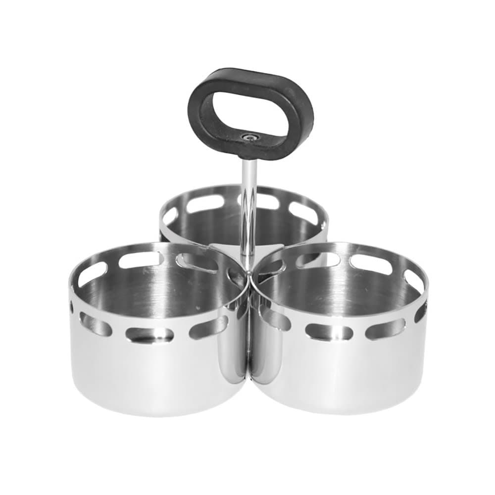 Service Ideas 3 Compartment Round Condiment Caddy - Stainless Steel (SB-72)