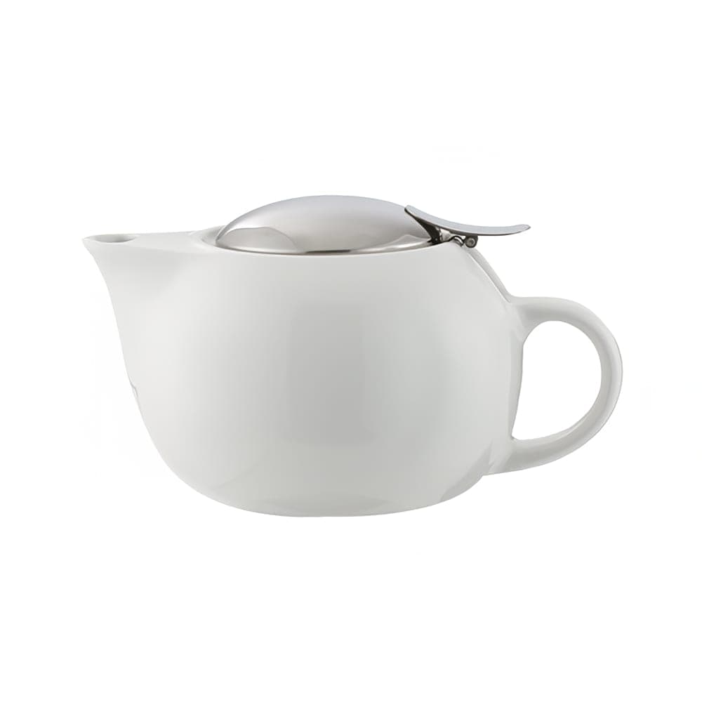Service Ideas 10 oz Teapot w/ Lid, Infuser Basket, White Ceramic (TPC10WH)