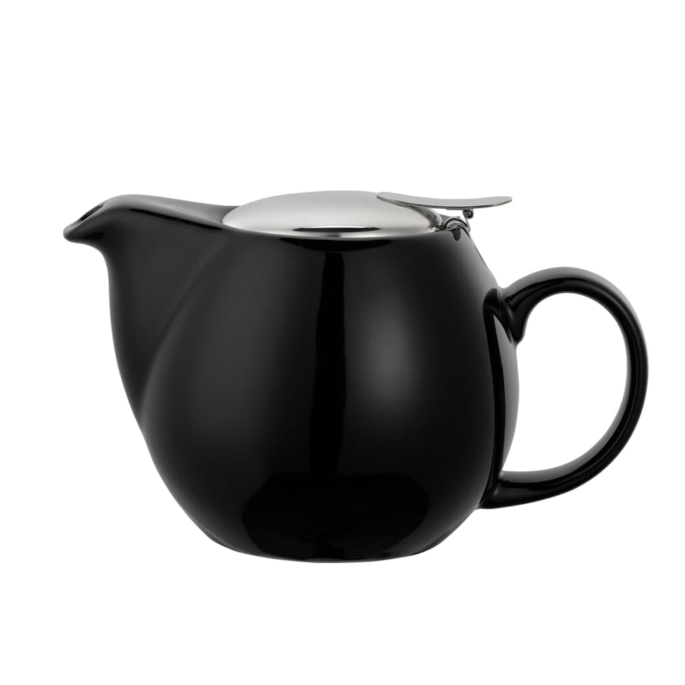 Service Ideas 16 oz Oval-Style Teapot w/ Lid & Infuser Basket, Black Ceramic (TPCV16BL)