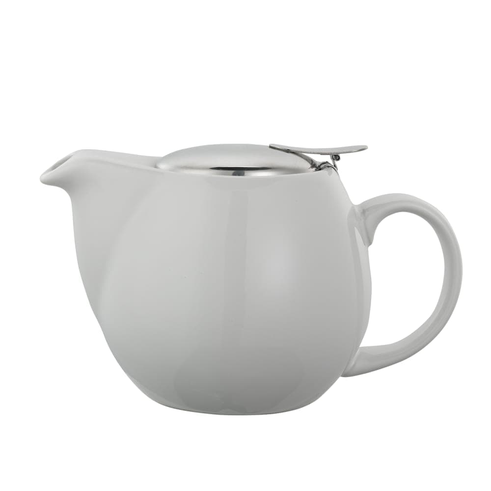 Service Ideas 16 oz Oval-Style Teapot w/ Lid & Infuser Basket, White Ceramic (TPCV16WH)